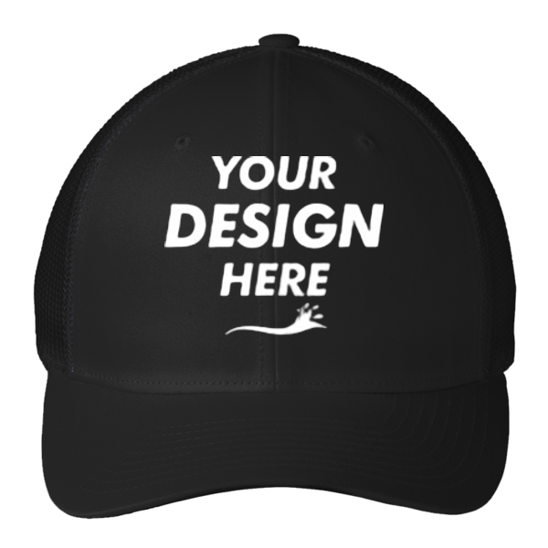 Port Authority Flexfit ® Mesh Back Cap, Black / Black, Front view, Mockup
