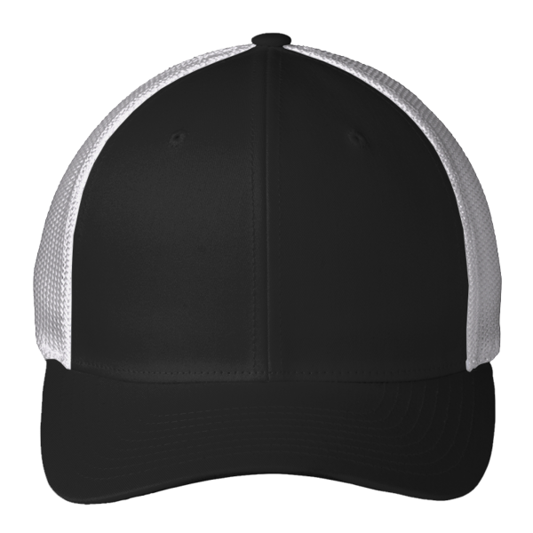 Port Authority Flexfit ® Mesh Back Cap, Black / White, Front view