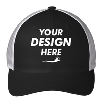 Port Authority Flexfit ® Mesh Back Cap, Black / White, Front view, Mockup