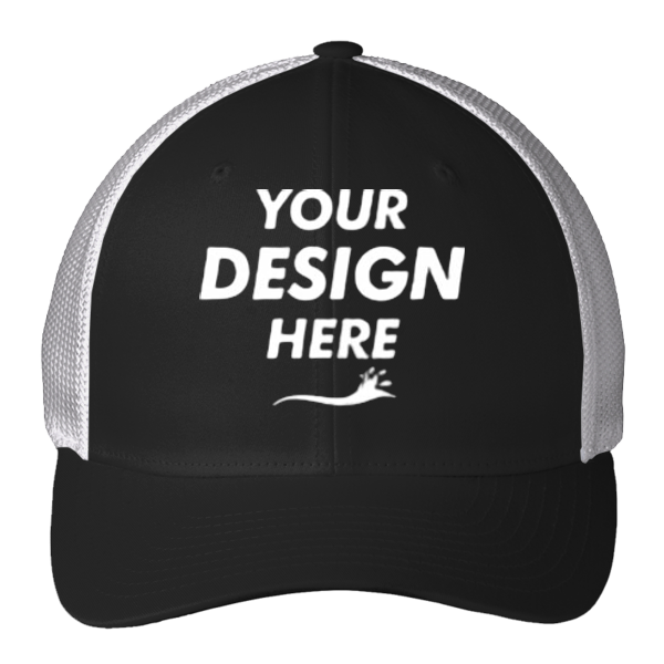 Port Authority Flexfit ® Mesh Back Cap, Black / White, Front view, Mockup