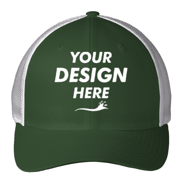 Port Authority Flexfit ® Mesh Back Cap, Forest Green / White, Front view, Mockup