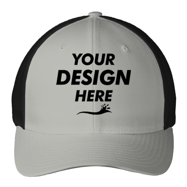 Port Authority Flexfit ® Mesh Back Cap, Silver / Black, Front view, Mockup