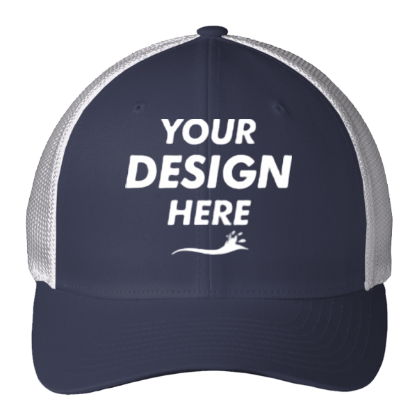 Port Authority Flexfit ® Mesh Back Cap, True Navy / White, Front view, Mockup