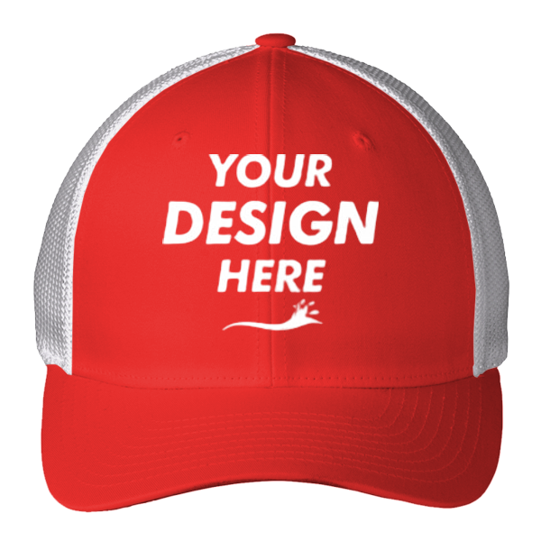 Port Authority Flexfit ® Mesh Back Cap, True Red / White, Front view, Mockup