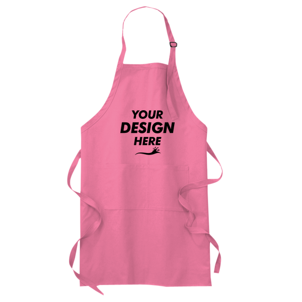 Port Authority Full Length Apron with Pockets, Awareness Pink, Front view, Mockup