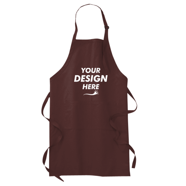 Port Authority Full Length Apron with Pockets, Coffee Bean, Front view, Mockup