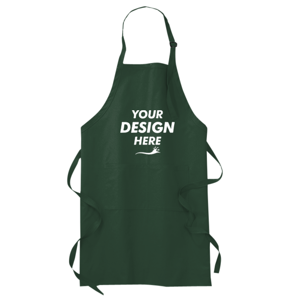 Port Authority Full Length Apron with Pockets, Hunter, Front view, Mockup