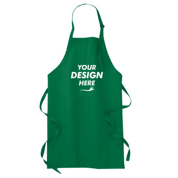 Port Authority Full Length Apron with Pockets, Kelly Green, Front view, Mockup