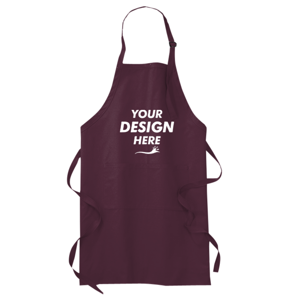 Port Authority Full Length Apron with Pockets, Maroon, Front view, Mockup