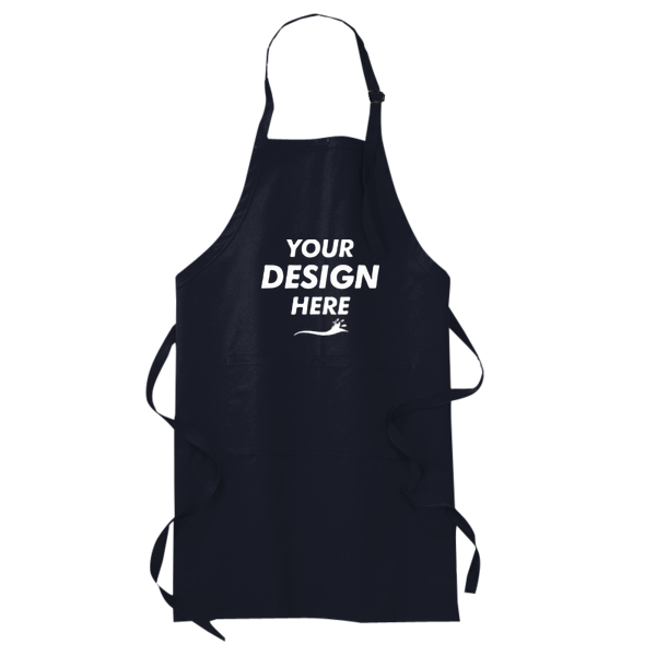 Port Authority Full Length Apron with Pockets, Navy, Front view, Mockup