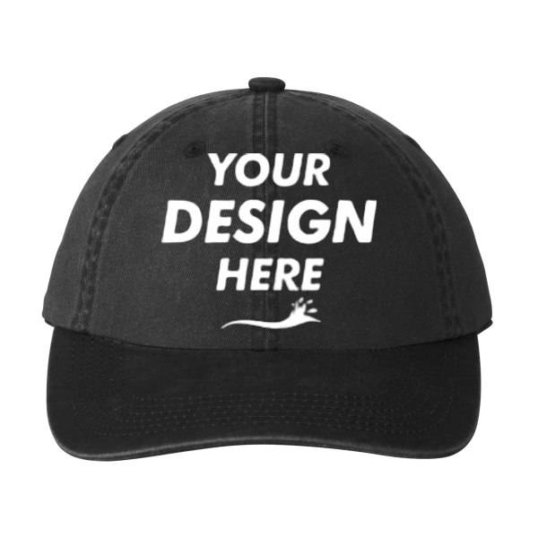 Port Authority Garment Washed Cap, Black, Front view, Mockup