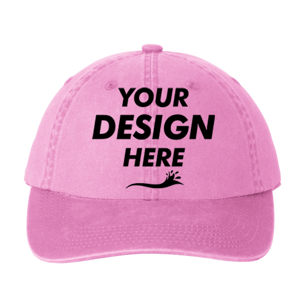 Port Authority Garment Washed Cap, Bright Pink, Front view, Mockup