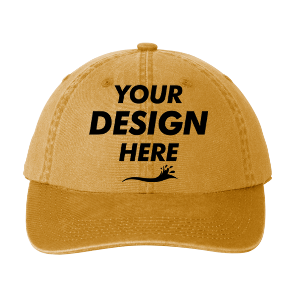Port Authority Garment Washed Cap, Dandelion, Front view, Mockup