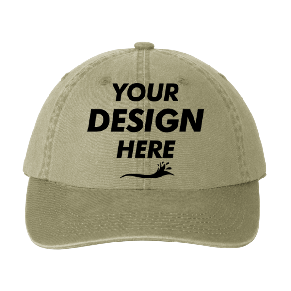 Port Authority Garment Washed Cap, Khaki, Front view, Mockup