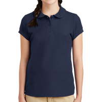 Port Authority Girls Silk Touch Peter Pan Collar Polo, Navy, Front view