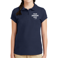 Port Authority Girls Silk Touch Peter Pan Collar Polo, Navy, Front view, Mockup