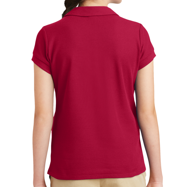 Port Authority Girls Silk Touch Peter Pan Collar Polo, Red, Back view