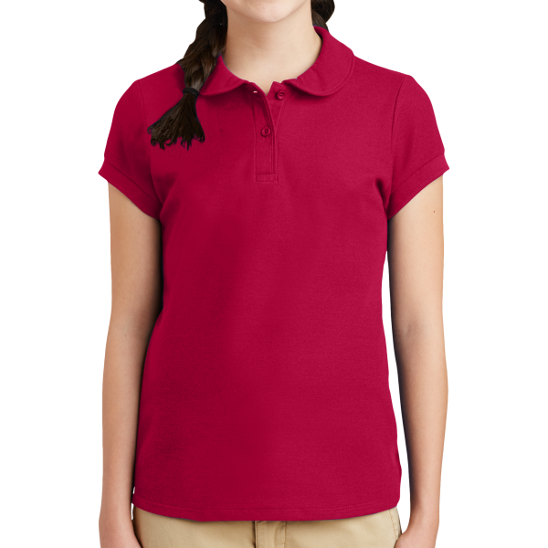Port Authority Girls Silk Touch Peter Pan Collar Polo, Red, Front view