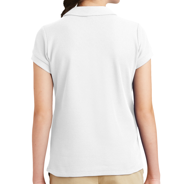 Port Authority Girls Silk Touch Peter Pan Collar Polo, White, Back view