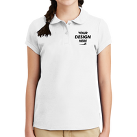 Port Authority Girls Silk Touch Peter Pan Collar Polo, White, Front view, Mockup