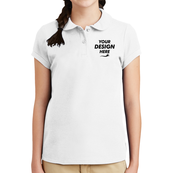 Port Authority Girls Silk Touch Peter Pan Collar Polo, White, Front view, Mockup