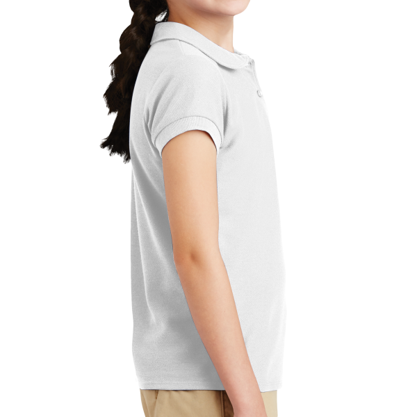 Port Authority Girls Silk Touch Peter Pan Collar Polo, White, Right side view