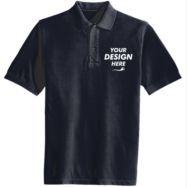 Port Authority Heavyweight Cotton Pique Polo, Navy, Front view, Mockup