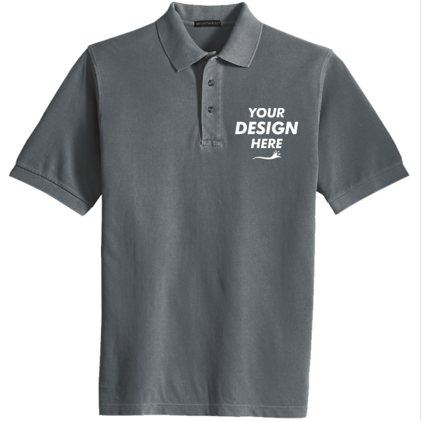 Port Authority Heavyweight Cotton Pique Polo, Steel Grey, Front view, Mockup