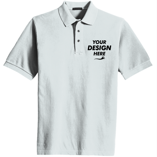 Port Authority Heavyweight Cotton Pique Polo, White, Front view, Mockup