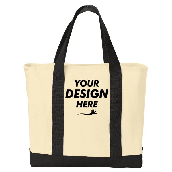 Port Authority Ideal Twill Two Tone Shopping Tote, Natural / Black, Front view, Mockup