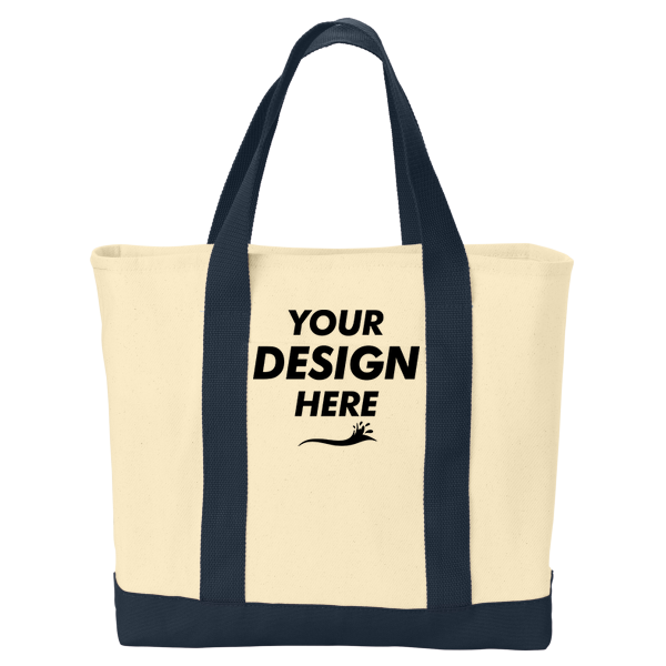 Port Authority Ideal Twill Two Tone Shopping Tote, Natural / Navy, Front view, Mockup