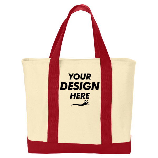Port Authority Ideal Twill Two Tone Shopping Tote, Natural / Red, Front view, Mockup