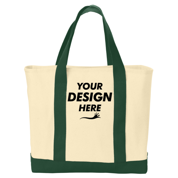 Port Authority Ideal Twill Two Tone Shopping Tote, Natural / Spruce, Front view, Mockup