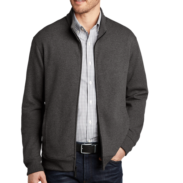 Port Authority Interlock Full Zip, Charcoal Heather / Medium Heather Grey, Front view