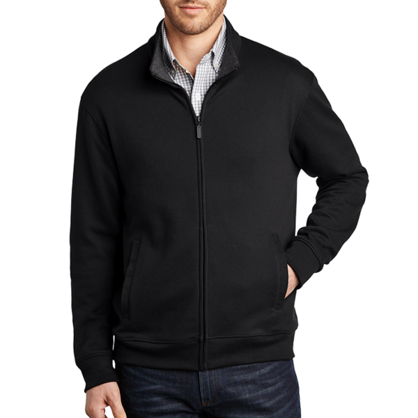 Port Authority Interlock Full Zip, Deep Black / Charcoal Heather, Front view