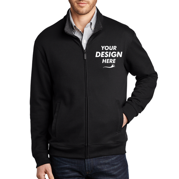 Port Authority Interlock Full Zip, Deep Black / Charcoal Heather, Front view, Mockup