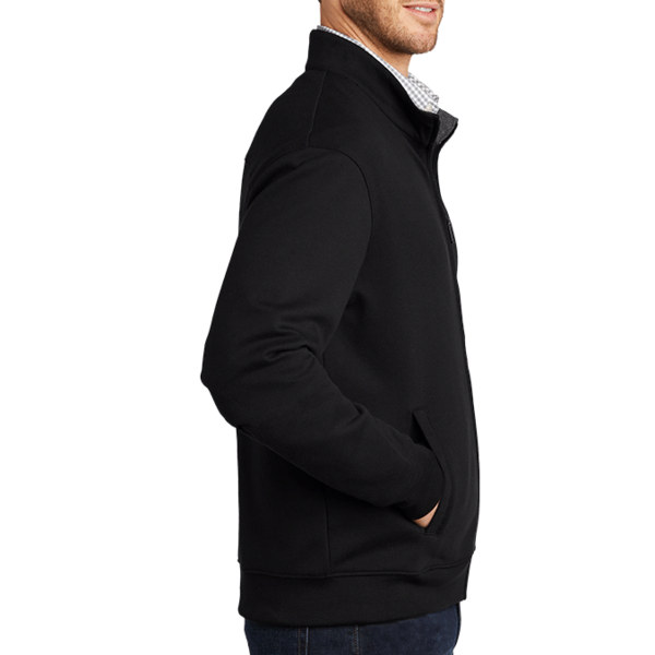 Port Authority Interlock Full Zip, Deep Black / Charcoal Heather, Right Sleeve view