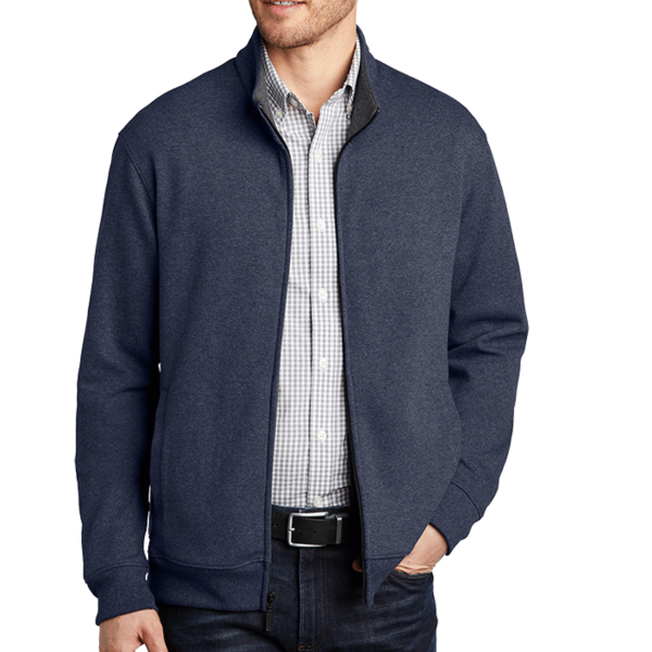 Port Authority Interlock Full Zip, Estate Blue Heather / Charcoal Heather, Front view