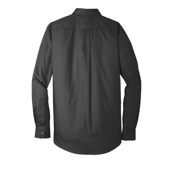 Port Authority Long Sleeve Carefree Poplin Shirt, Deep Black, Back view