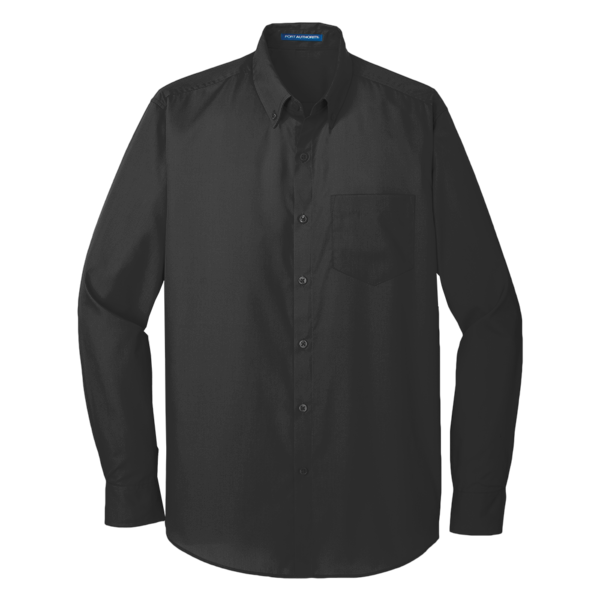 Port Authority Long Sleeve Carefree Poplin Shirt, Deep Black, Front view