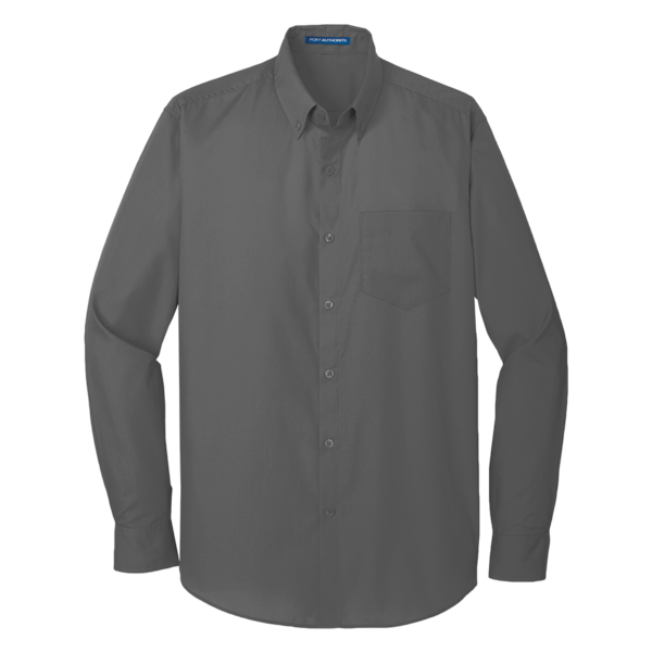 Port Authority Long Sleeve Carefree Poplin Shirt, Graphite, Front view