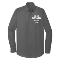 Port Authority Long Sleeve Carefree Poplin Shirt, Graphite, Front view, Mockup