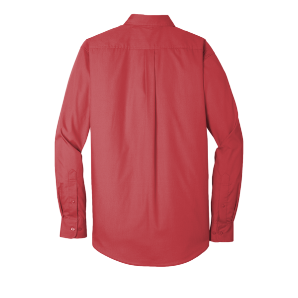 Port Authority Long Sleeve Carefree Poplin Shirt, Rich Red, Back view