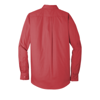Port Authority Long Sleeve Carefree Poplin Shirt, Rich Red, Back view
