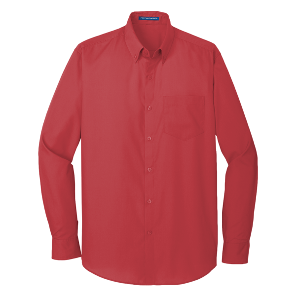Port Authority Long Sleeve Carefree Poplin Shirt, Rich Red, Front view