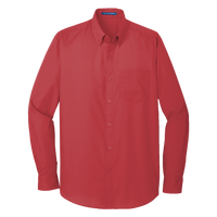 Port Authority Long Sleeve Carefree Poplin Shirt, Rich Red, Front view