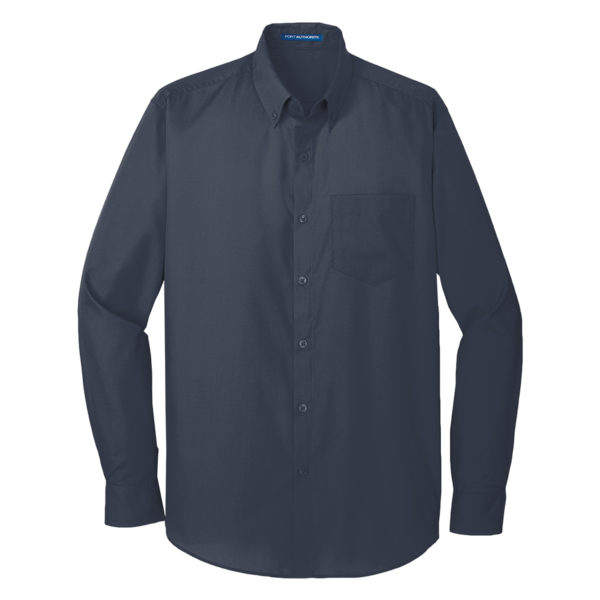 Port Authority Long Sleeve Carefree Poplin Shirt, River Blue Navy, Front view