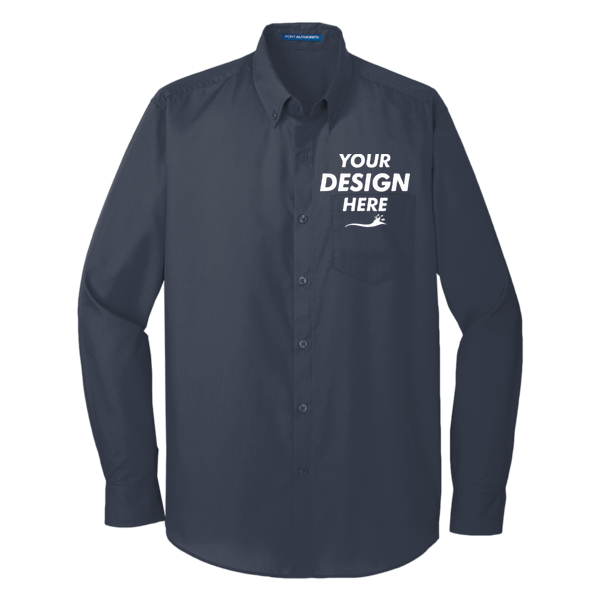 Port Authority Long Sleeve Carefree Poplin Shirt, River Blue Navy, Front view, Mockup
