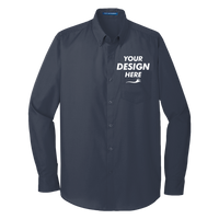 Port Authority Long Sleeve Carefree Poplin Shirt, River Blue Navy, Front view, Mockup