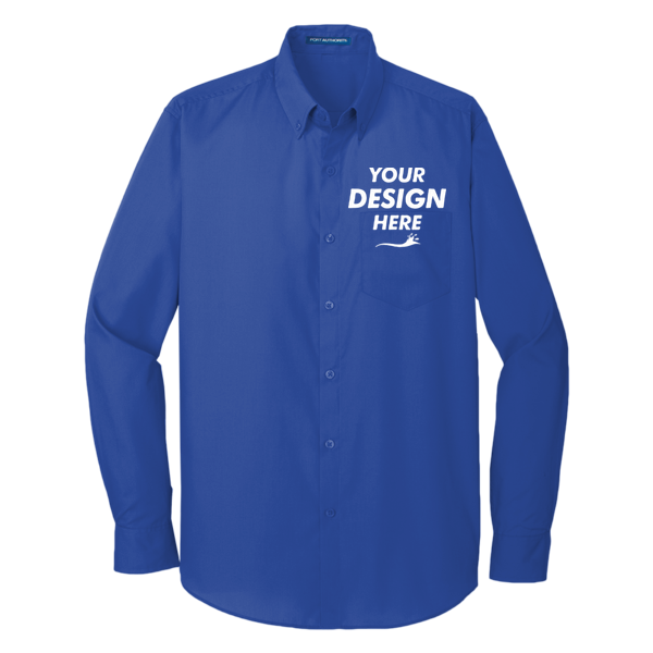 Port Authority Long Sleeve Carefree Poplin Shirt, True Royal, Front view, Mockup
